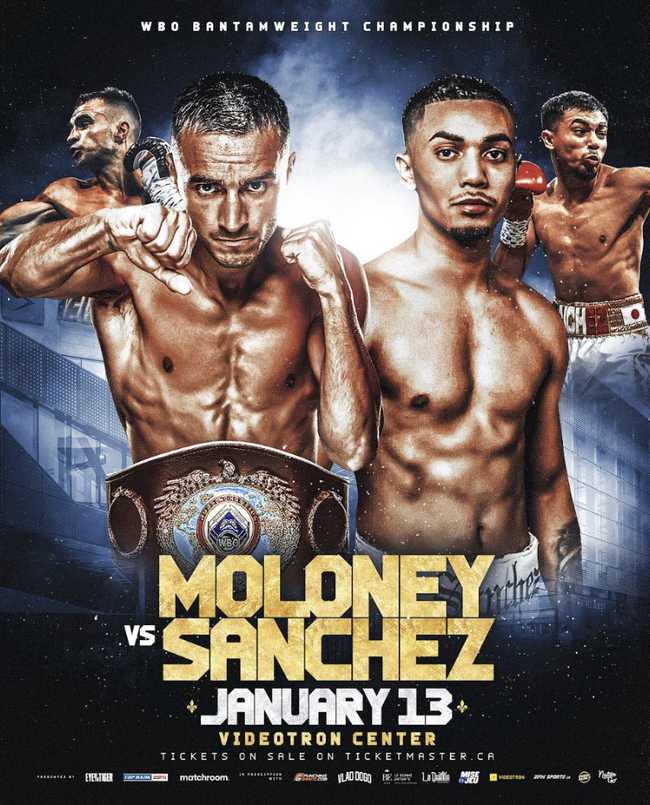 Fight poster showing Jason Moloney and Saul Sanchez in various poses.