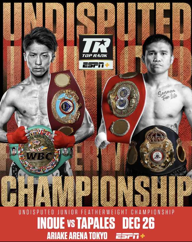 Fight poster showing Naoya Inoue and Marlon Tapales in various poses.