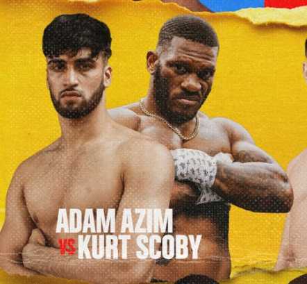 Fight poster showing Adam Azim and Kurt Scoby in various poses.
