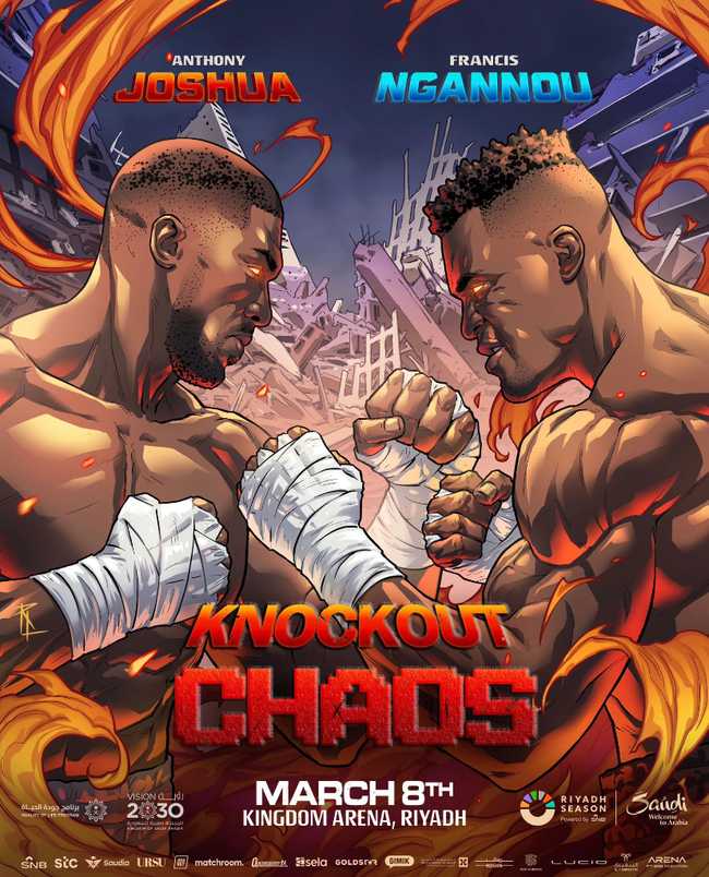 Fight poster showing Anthony Joshua and Francis Ngannou in various poses.