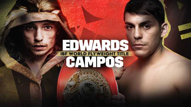 Fight poster showing Sunny Edwards and Andres Campos in various poses.