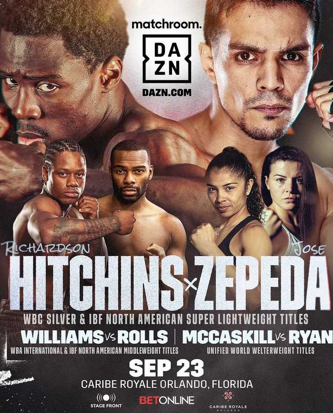 Fight poster showing Richardson Hitchins and Jose Zepeda in various poses.
