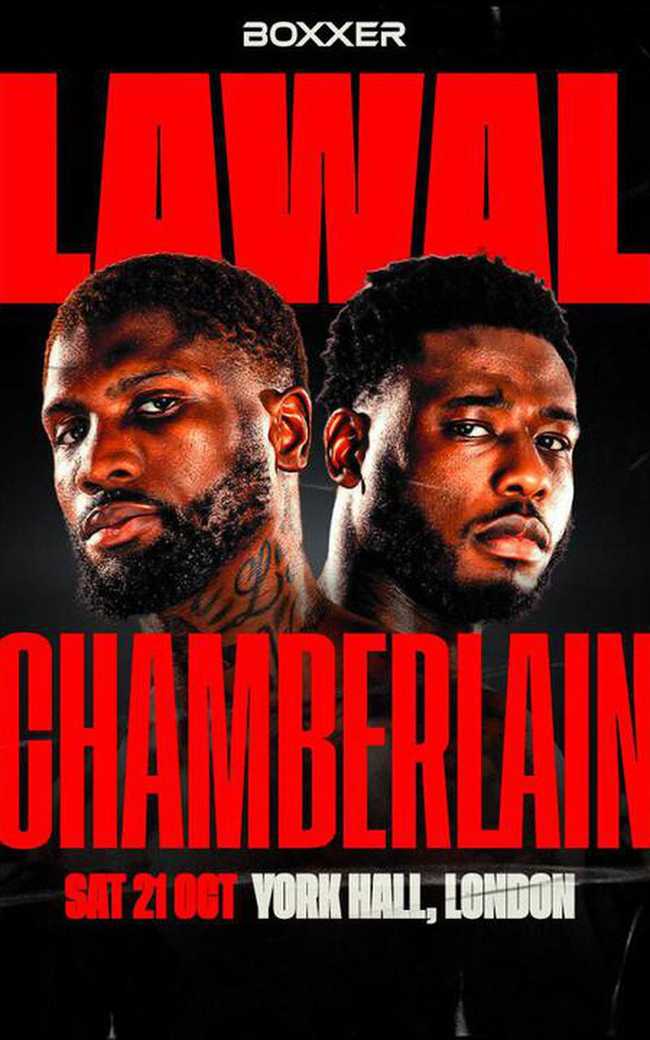 Fight poster showing Mikael Lawal and Isaac Chamberlain in various poses.