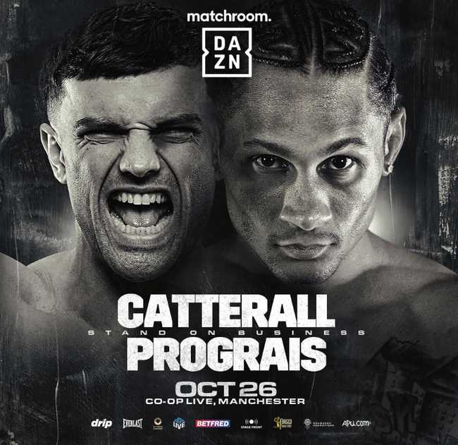 Fight poster showing Jack Catterall and Regis Prograis in various poses.