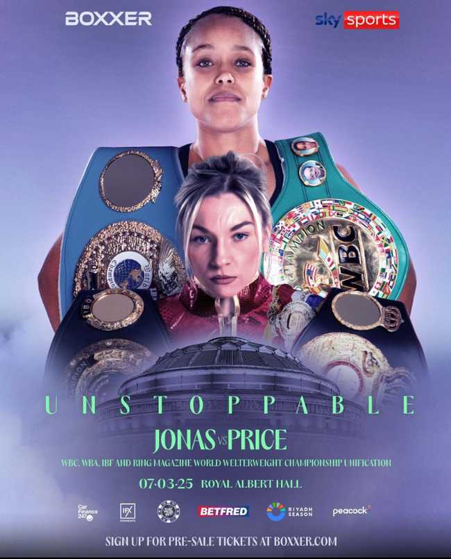 Fight poster showing Natasha Jonas and Lauren Price in various poses.