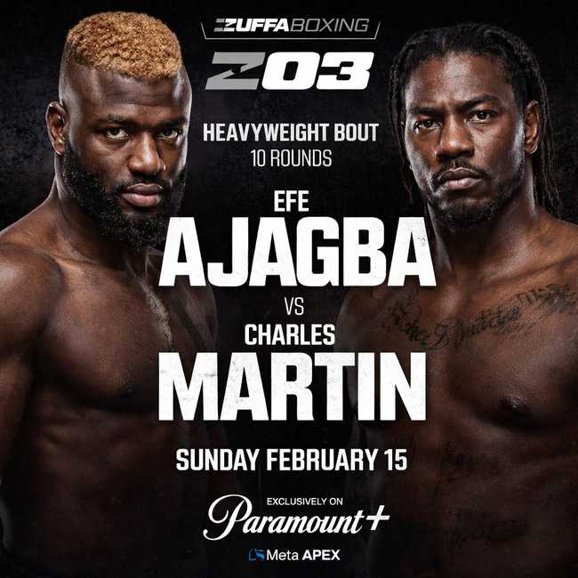 Fight poster showing Efe Ajagba and Charles Martin in various poses.