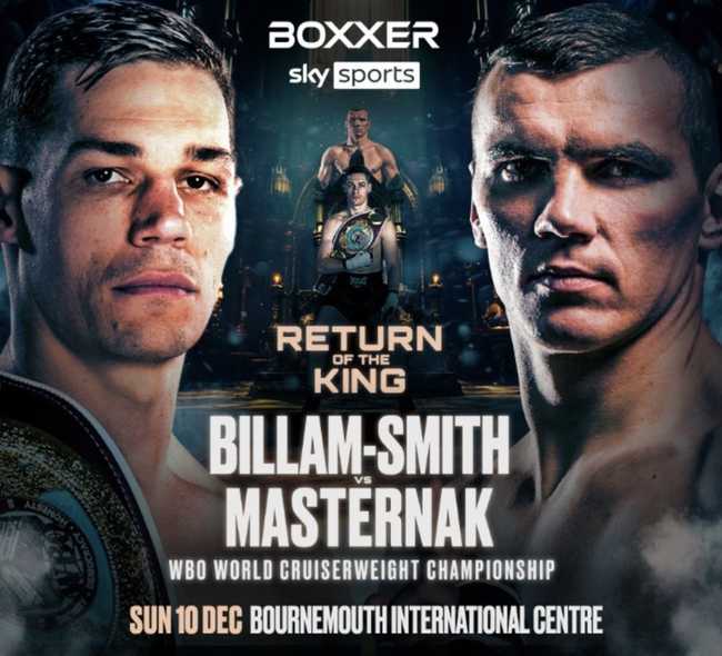 Fight poster showing Chris Billam-Smith and Mateusz Masternak in various poses.