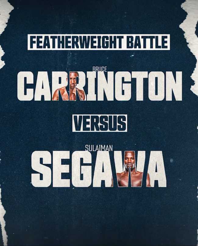 Fight poster showing Bruce Carrington and Sulaiman Segawa in various poses.