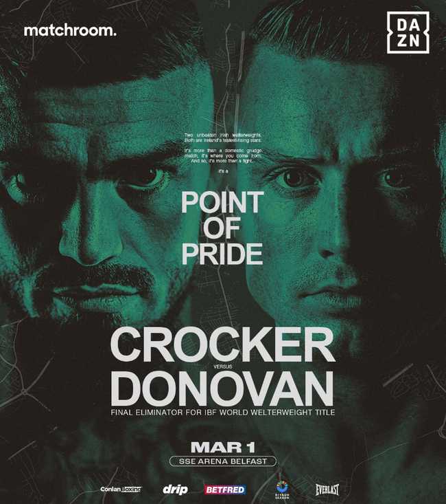 Fight poster showing Lewis Crocker and Paddy Donovan in various poses.