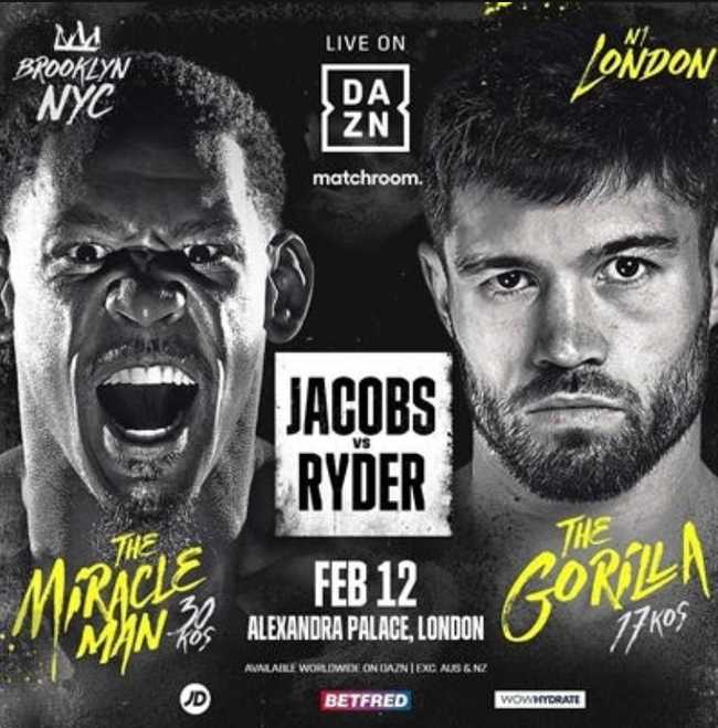 Fight poster showing Daniel Jacobs and John Ryder in various poses.