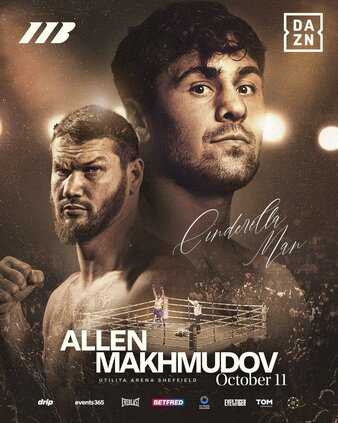 Fight poster showing Dave Allen and Arslanbek Makhmudov in various poses.