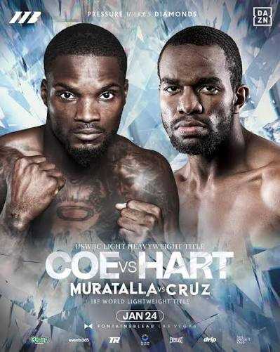 Fight poster showing Khalil Coe and Jesse Hart in various poses.