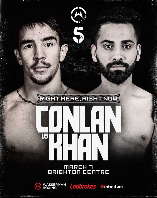 Fight poster showing Michael Conlan and Asad Asif Khan in various poses.