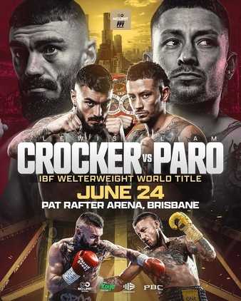 Fight poster showing Lewis Crocker and Liam Paro in various poses.