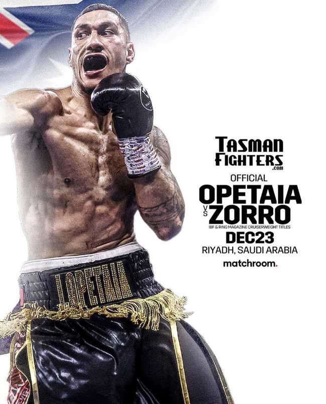 Fight poster showing Jai Opetaia and Ellis Zorro in various poses.