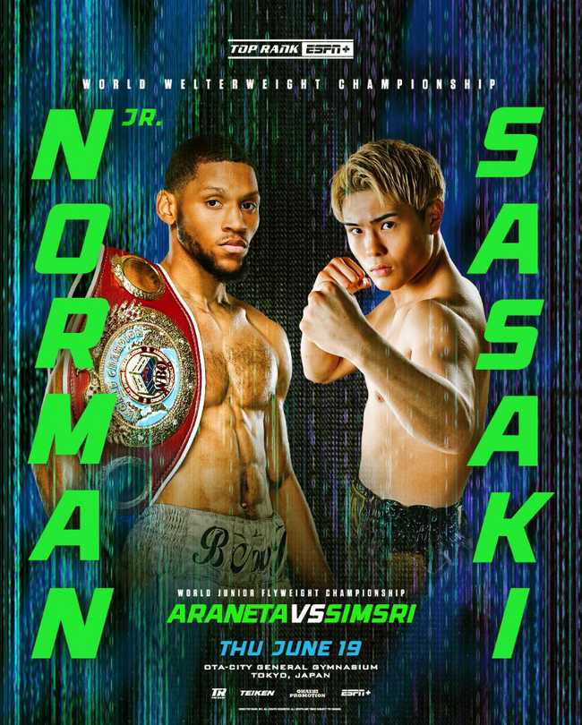 Fight poster showing Brian Norman Jr and Jin Sasaki in various poses.