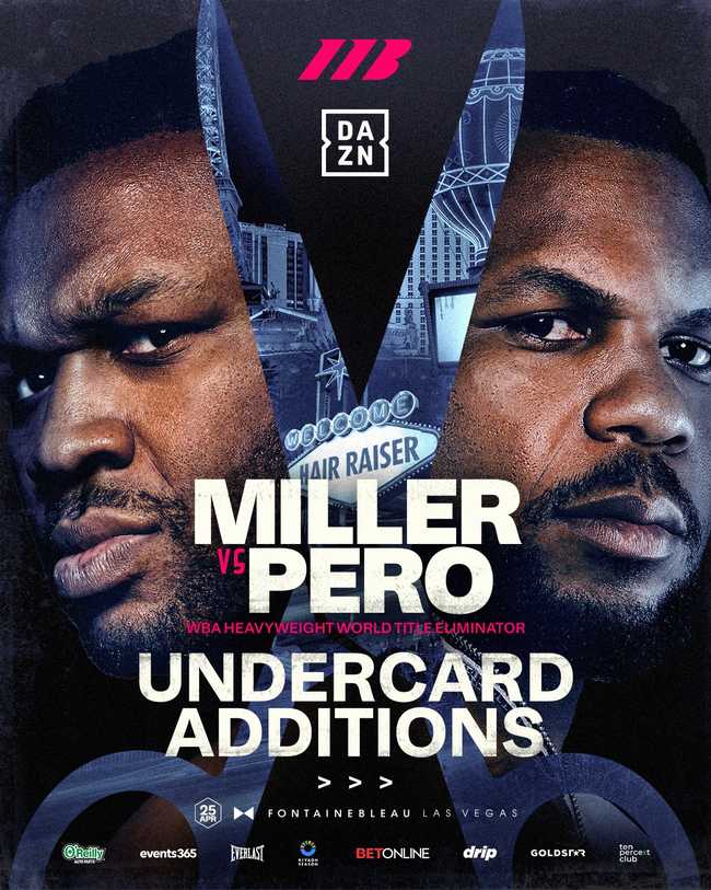Fight poster showing Jarrell Miller and Lenier Pero in various poses.