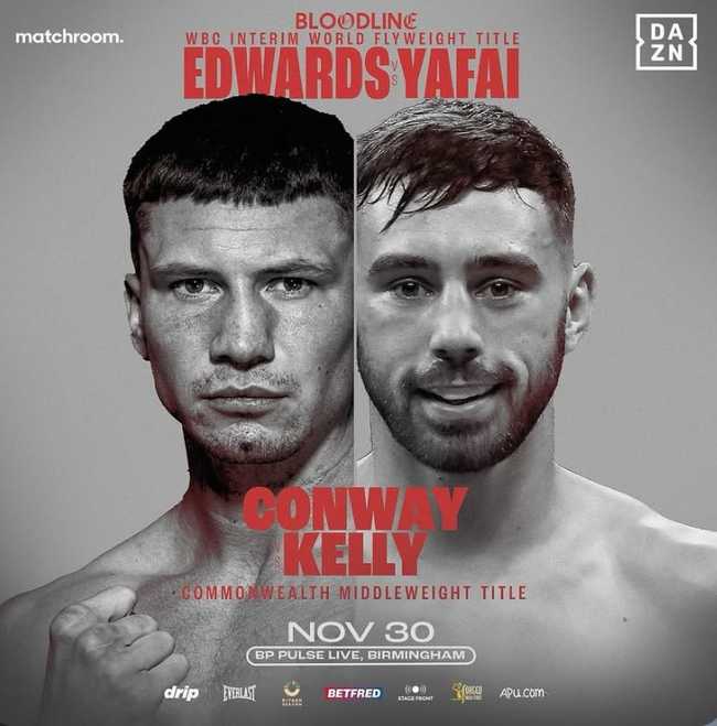 Fight poster showing Kieron Conway and Ryan Kelly in various poses.