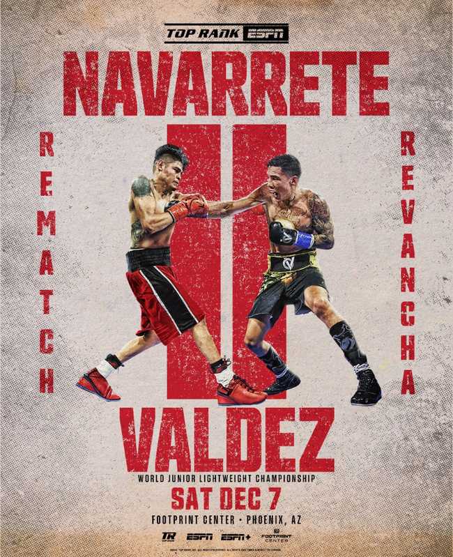 Fight poster showing Emanuel Navarrete and Oscar Valdez in various poses.