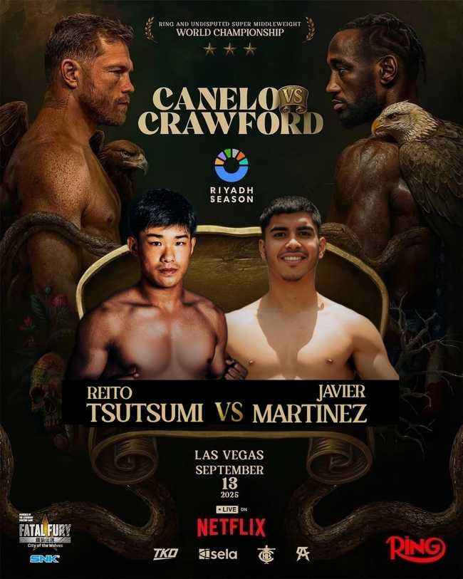 Fight poster showing Reito Tsutsumi and Javier Martinez in various poses.