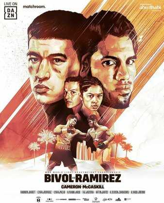 Fight poster showing Dimitry Bivol and Gilberto Ramirez in various poses.