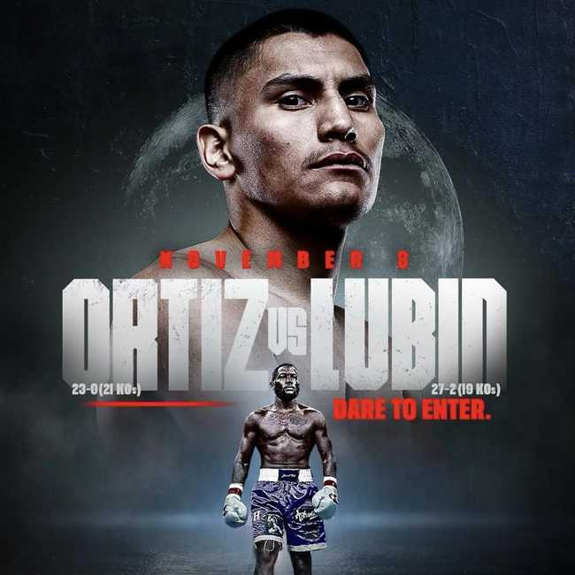 Fight poster showing Vergil Ortiz and Erickson Lubin in various poses.