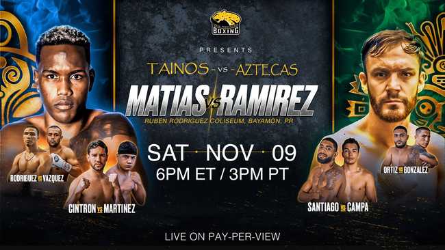 Fight poster showing Subriel Matias and Roberto Ramirez in various poses.
