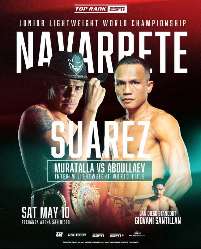 Fight poster showing Emanuel Navarrete and Charly Suarez in various poses.