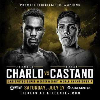 Fight poster showing Jermell Charlo and Brian Castano in various poses.