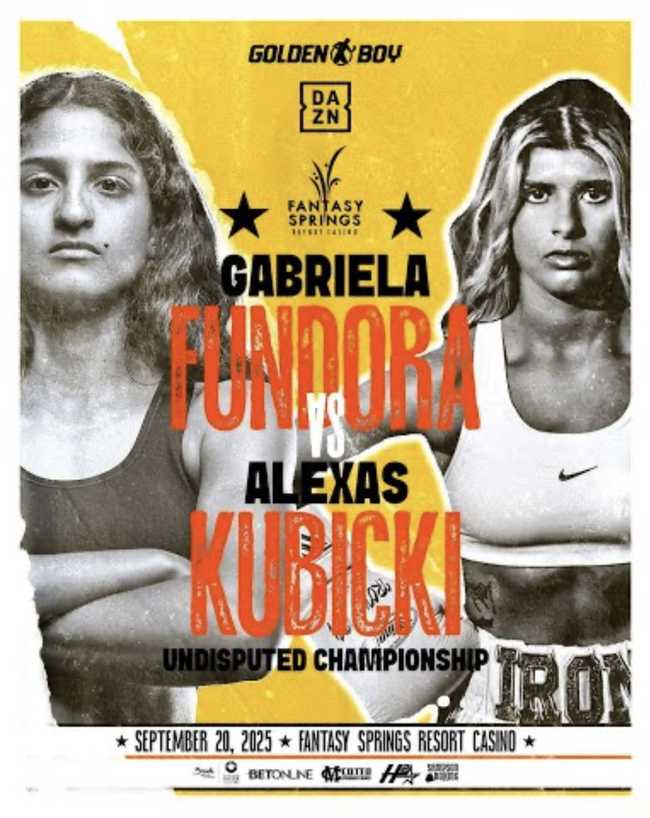Fight poster showing Gabrielle Fundora and Alexas Kubicki in various poses.