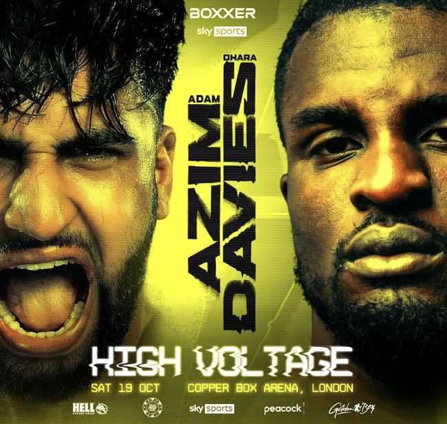 Fight poster showing Adam Azim and Ohara Davies in various poses.