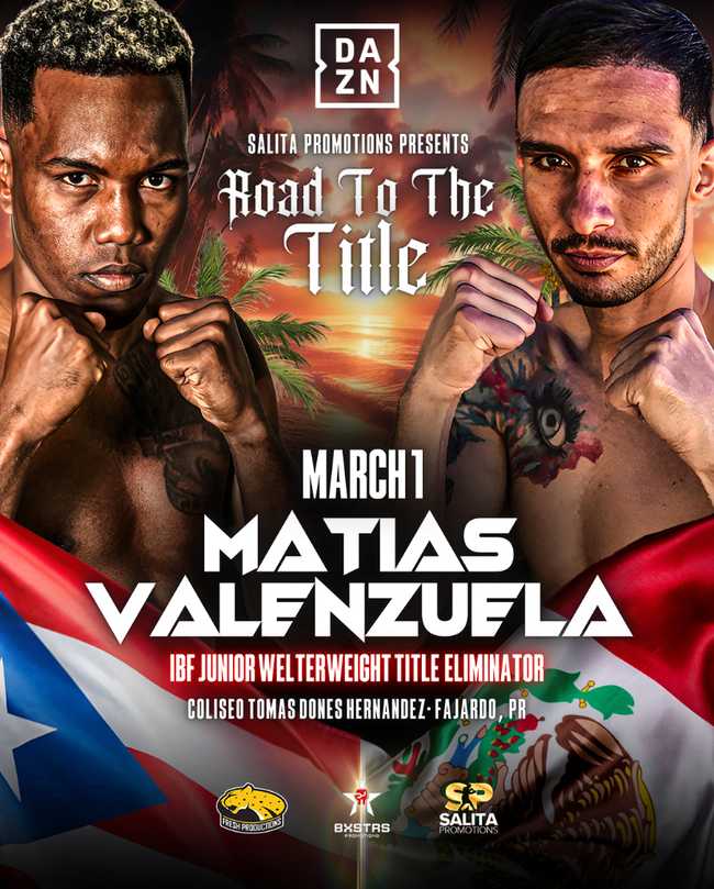 Fight poster showing Subriel Matias and Gabriel Gollaz Valenzuela in various poses.