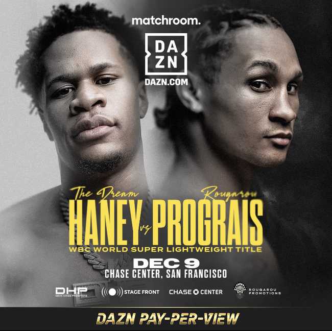 Fight poster showing Regis Prograis and Devin Haney in various poses.