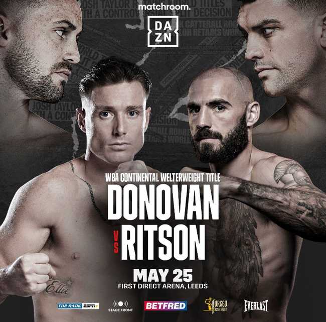 Fight poster showing Paddy Donovan and Lewis Ritson in various poses.