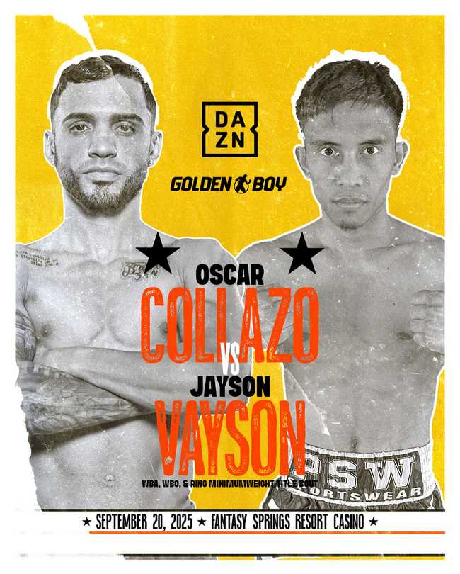 Fight poster showing Oscar Collazo and Jayson Vayson in various poses.