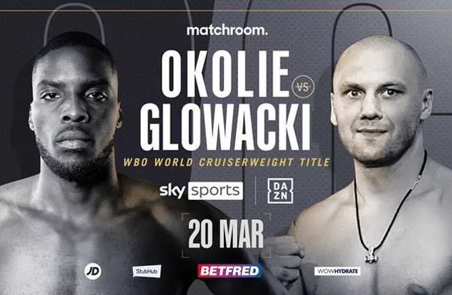Fight poster showing Lawrence Okolie and Krzysztof Glowacki in various poses.