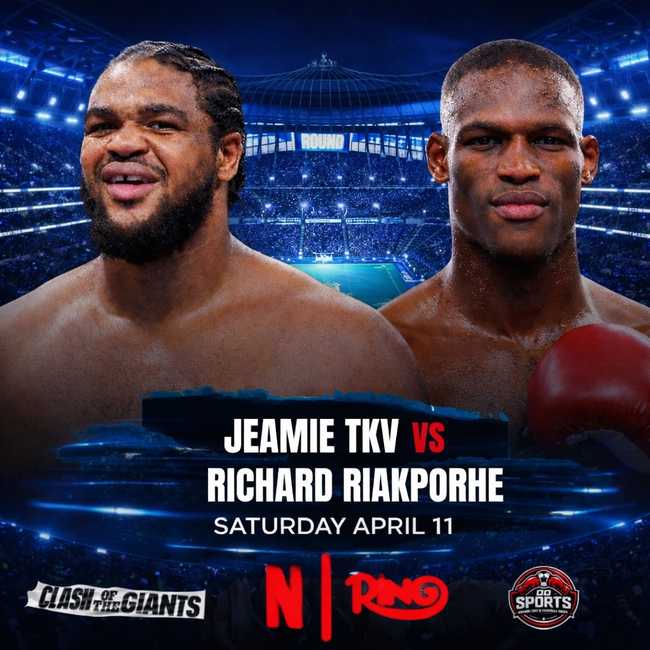 Fight poster showing Jeamie Tshikeva and Richard Riakporphe in various poses.