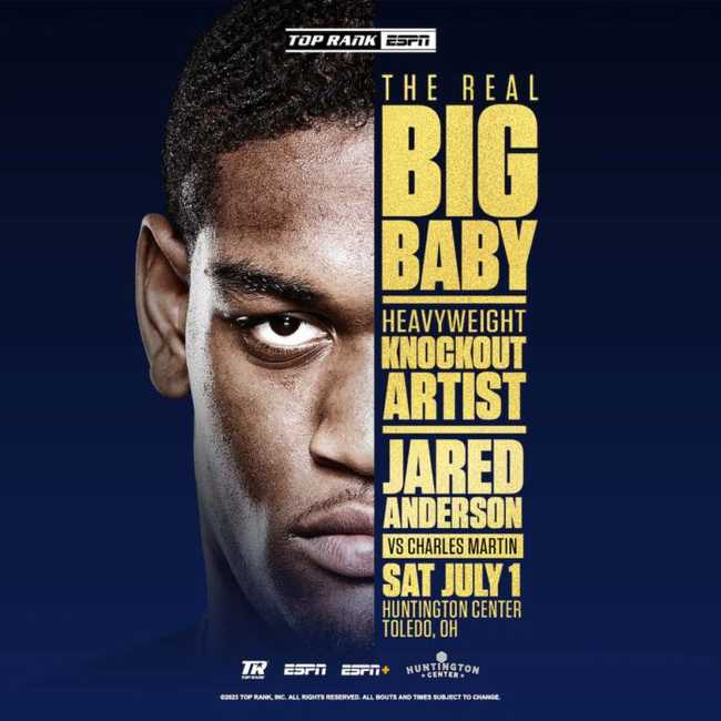 Fight poster showing Jared Anderson and Charles Martin in various poses.