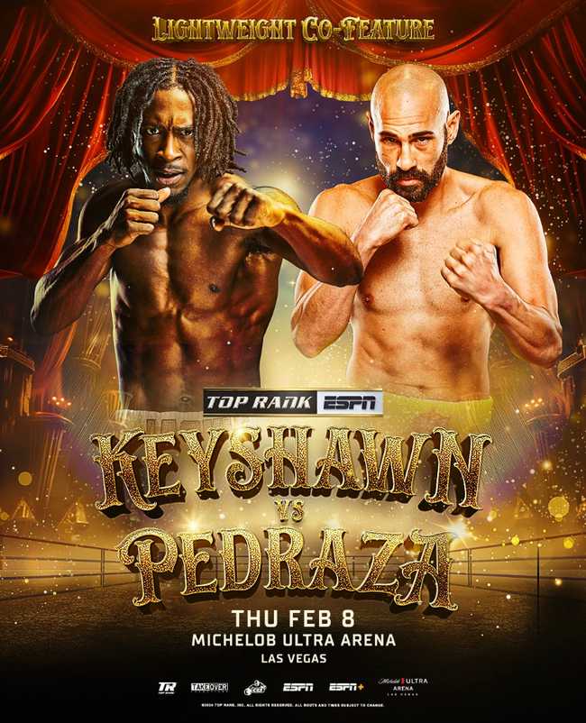 Fight poster showing Keyshawn Davis and Jose Pedraza in various poses.